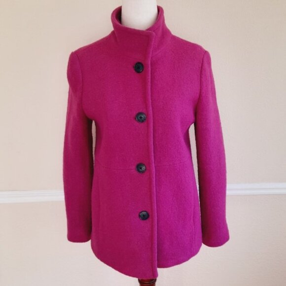 Lands End Boiled Wool Pea Coat Fuchsia Magenta 4P - Picture 7 of 11